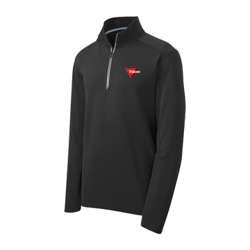 Black quarter zip with red and white Trijicon logo on the left chest	