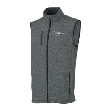Charcoal Eddie Bauer Mens Fleece Vest with white Trijicon logo on the left chest
