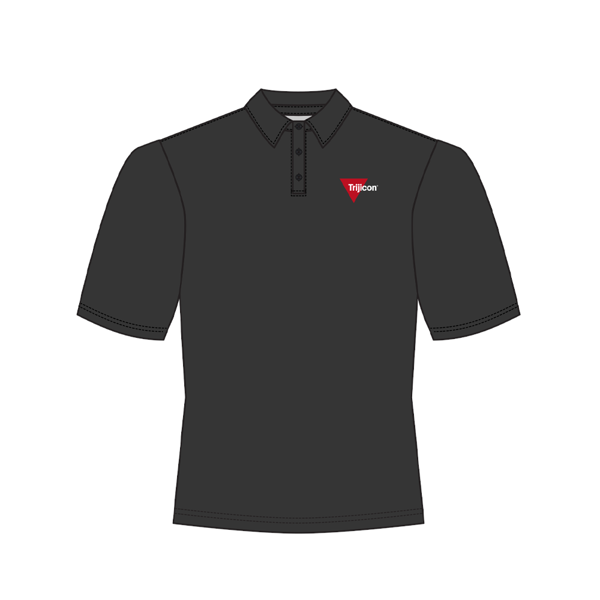 Image of the front of a black ladies polo with the Trijicon logo on it