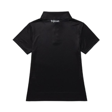 Image of the front of a black ladies polo with the Trijicon logo on it	