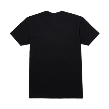 Black cotton/poly short sleeve tshirt with a topographical line design on the front