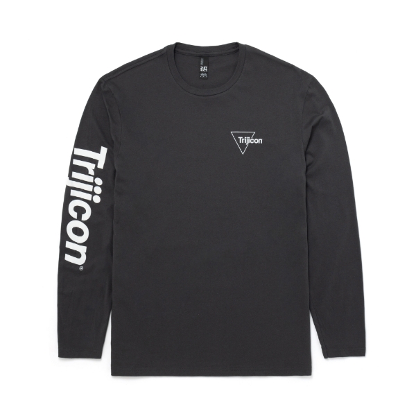 Trijicon Charcoal Long Sleeve. Trijicon logo printed on the left chest. Trijicon text down the sleeve