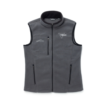 Charcoal Eddie Bauer Mens Fleece Vest with white Trijicon logo on the left chest