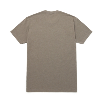 Warm gray tee with mountain image and Trijicon logo on front in black print