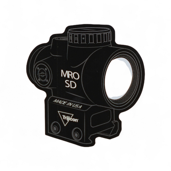 Trijicon MRO SD decal featuring a detailed black outline of the optic with white text and Trijicon logo
