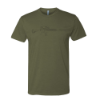 Military‑green t‑shirt with line‑art rifle graphic on the front