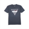 Charcoal t‑shirt with triangle emblem and optic‑style graphic on the front