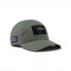 Side angle of green cap with black and white American flag patch detail