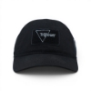 Black tactical hat with Trijicon hook and loop patch on front