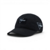 Side angle of black cap with white Trijicon logo detail