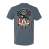 Trijicon 250th Anniversary tee back graphic featuring George Washington with 1776–2026 patriotic design on indigo shirt