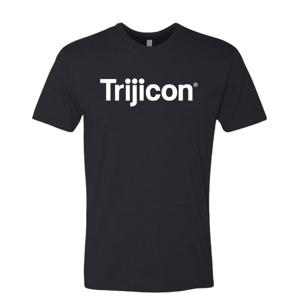 Front view of black Trijicon Wordmark Tee with white Trijicon logo