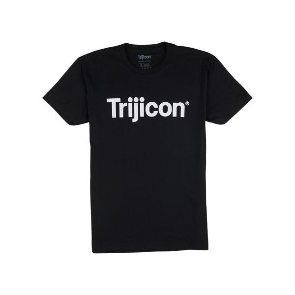 Front view of black Trijicon Wordmark Tee with white Trijicon logo