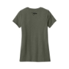Back view of heathered olive Trijicon Women's Eagle Tee with Trijicon triangle logo below the collar