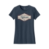 Front view of heathered navy Trijicon Women's Script Tee with distressed Trijicon heritage graphic